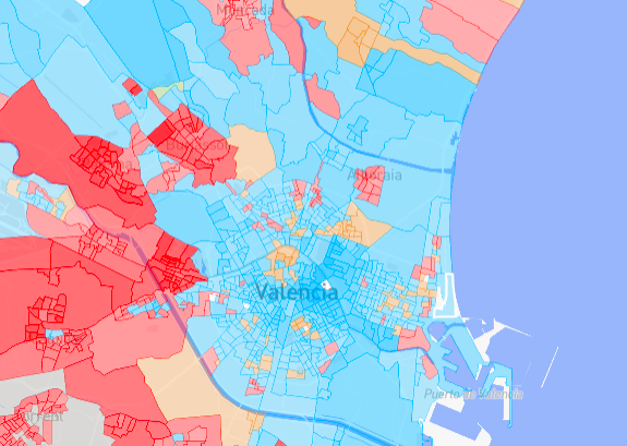 Mapa con los resultados electorales en los barrios de València