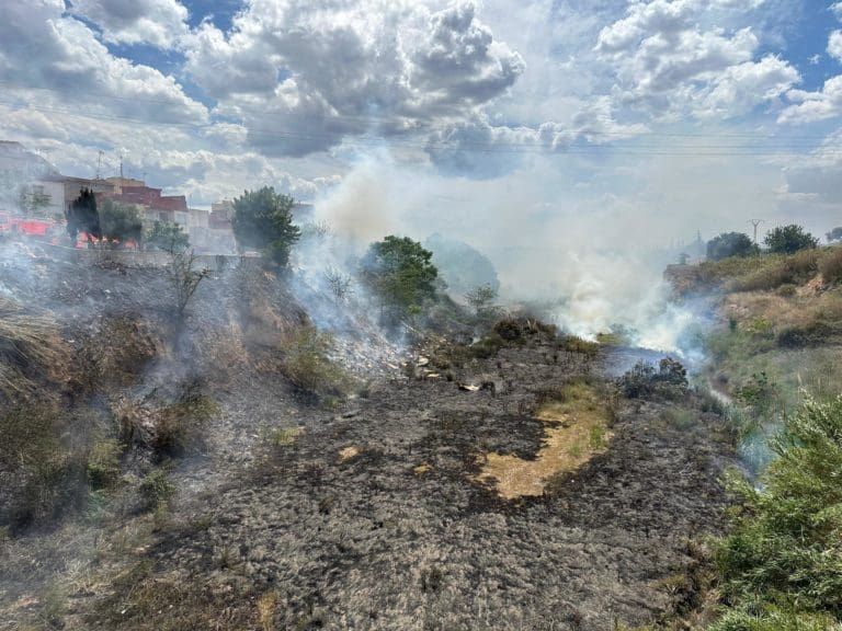 Estabilizan un incendio de vegetación en un barranco junto a un colegio en Torrent