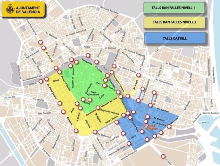 La circulación quedará prohibida en el centro de València del 16 a 20 de marzo excepto residentes y autorizados
