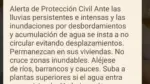 Mensaje Es-Alert de la Generalitat ante inundaciones y recomendación de no desplazarse