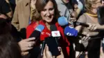 María José Catalá atiende a los medios antes de la Procesión Cívica de la Reial Senyera